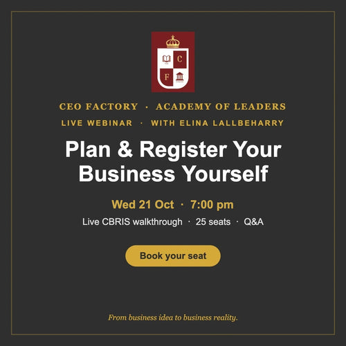 Plan & Register Your Business Yourself: live webinar, Wed 21 Oct, 7 pm
